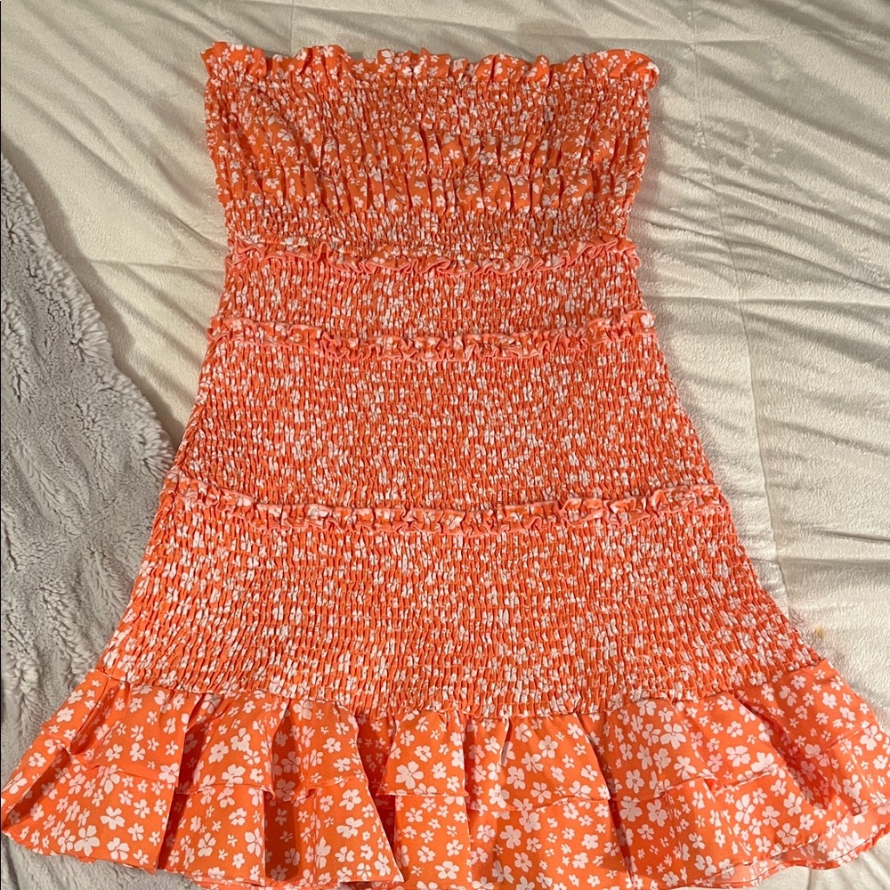 Orange Floral Smocked Dress